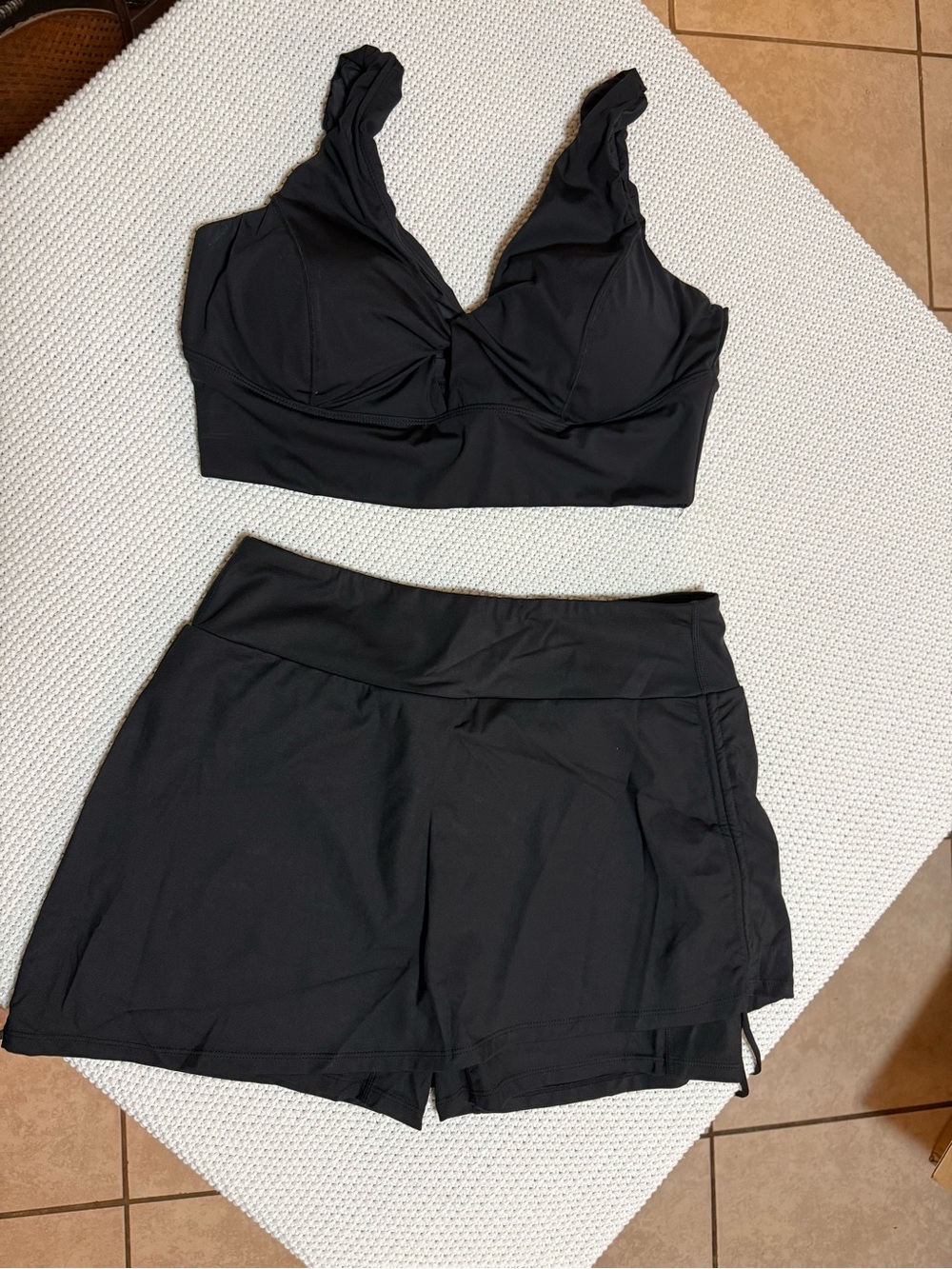 Halara Black Two-Piece Swim Set - Bikini Top & Skirted Shorts